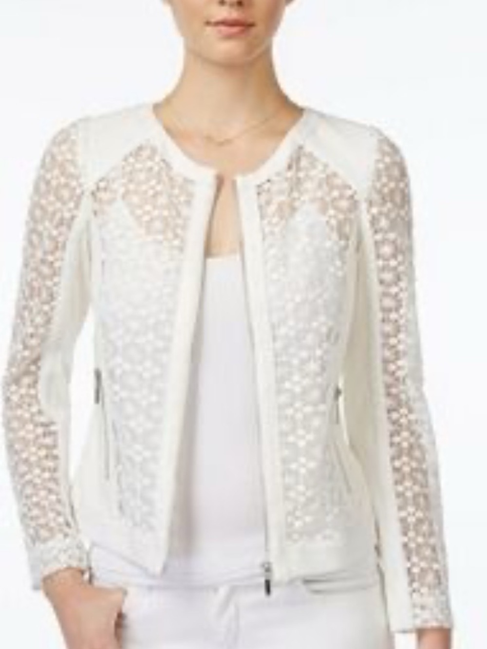 XOXO Ivory Lace Zip-Front Jacket